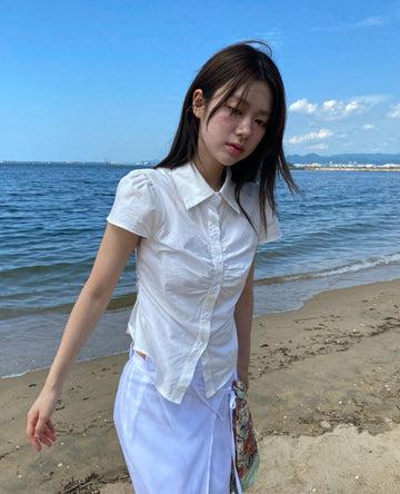 PUFF SLEEVE SHIRRING BLOUSE